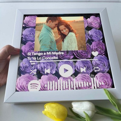 Personalized Spotify Flower Shadow Box With Couple Photo For Wedding Anniversary Valentine's Day