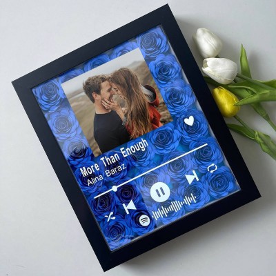 Personalized Spotify Flower Shadow Box With Couple Photo For Wedding Anniversary Valentine's Day