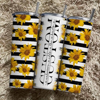 Personalized Sunflower Mom Tumbler With Kids Name For Mother's Day Gift Ideas