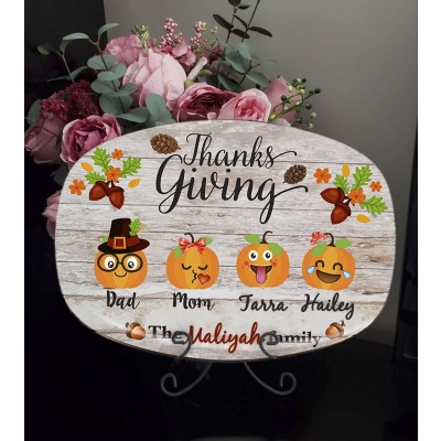 Personalized Thanksgiving Platter With Family Number Name For Fall Table Decor