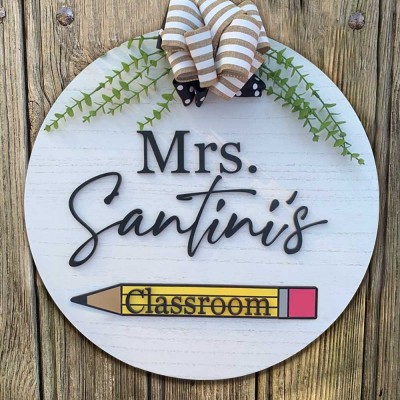 Personalized Wooden Teacher Classroom Door Hanger Back To School Welcome Sign