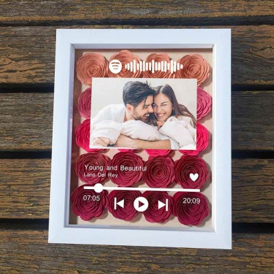 Personalized Spotify Flower Shadow Box With Couple Photo For Wedding Anniversary Valentine's Day