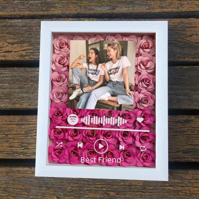 Personalized Spotify Flower Shadow Box With Best Friends Photo For Anniversary Galentine's Day