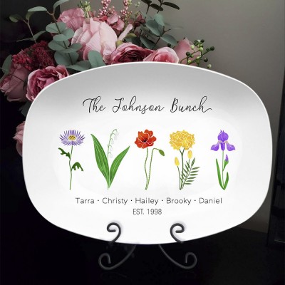 Personalized Birth Month Flower Platter With Names For Mom Family Grandma