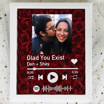 Personalized Spotify Flower Shadow Box With Couple Photo For Wedding Anniversary Valentine's Day