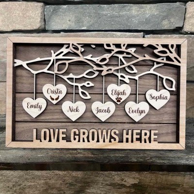 Personalized Family Tree Sign With Name Engraved Home Decor Anniversary Christmas Day Gift Ideas