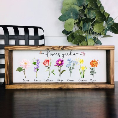 Personalised Nana's Garden Frame Sign With Grandkids Names and Birth Flower For Christmas Day
