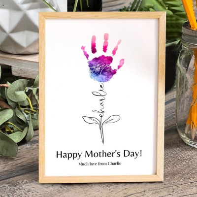 Personalized Mother's Day Flower DIY Handprint Art Craft Sign Gift From Kids For Mom Grandma