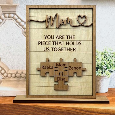 Personalized Mom Puzzles Sign With Kids Name You Are The Piece That Holds Us Together Home Wall Decor For Mother's Day