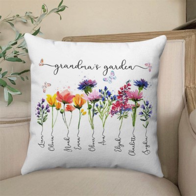 Personalized Mommy's Garden Pillow Birth Month Flower With Kids Name For Mother's Christmas Day