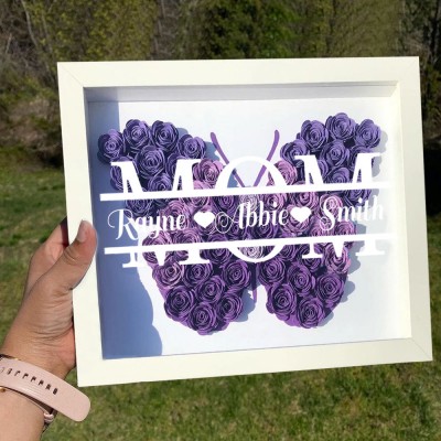 Personalized Mom Butterfly Shadow Box With Kids Name For Grandma Mother's Day Gift Ideas