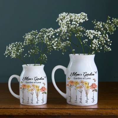 Custom Mom's Garden Birth Flower Vase With Kids Name For Mother's Day Gift Ideas