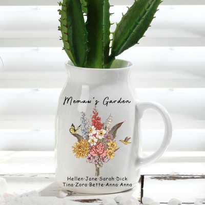 Custom Memaw's Garden Birth Flower Bouquet Art Vase For Mum Grandma Mother's Day Gift Ideas