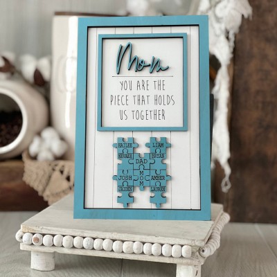 Mum Puzzle Sign Personalised Mother's Day Wood Sign Gift Ideas Piece That Holds Us Together