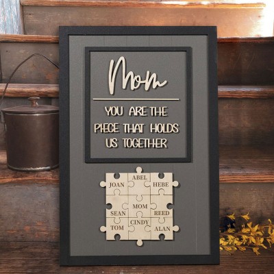 Mum Puzzle Sign Personalised Mother's Day Wood Sign Gift Ideas Piece That Holds Us Together