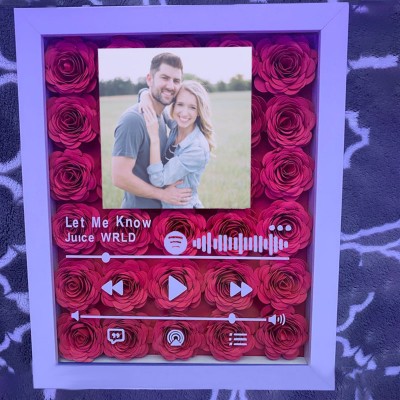 Personalized Spotify Flower Shadow Box With Couple Photo For Wedding Anniversary Valentine's Day