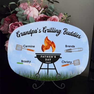 Personalized Barbecue Platter With Kids Name For Dad Grandpa's Grilling Buddies Father's Day
