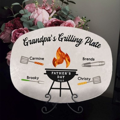 Personalized Barbecue Platter With Kids Name For Dad Grandpa's Grilling Plate Father's Day