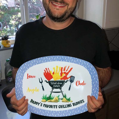 Personalized Daddy's Favorite Grilling Buddies BBQ Platter With Kids Names For Father's Day Gift Ideas