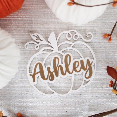 Thanksgiving Place Cards Personalized Pumpkin Name Sign Dining Table Fall Decor