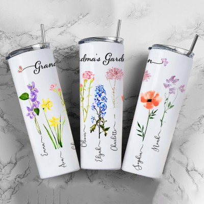 Personalized Grandma's Garden Tumbler With Grandkids Name and Birth Month Flower For Mother's Day