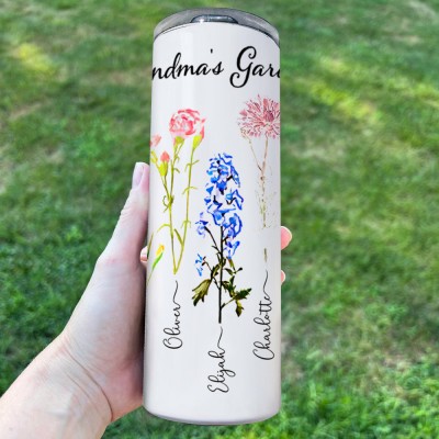 Personalized Mom's Garden Tumbler With Kids Name and Birth Month Flower For Mother's Day