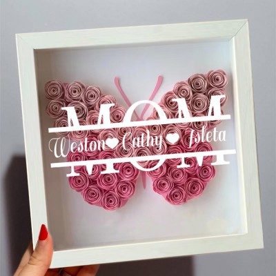 Personalized Mom Butterfly Shadow Box With Kids Name For Grandma Mother's Day Gift Ideas