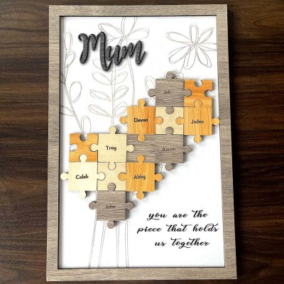 Personalised Mom Puzzle Pieces Sign For Mum Grandma Home Wall Decor You Are The Piece That Holds Us Together