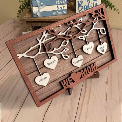 Custom Family Tree Sign With Grandchildren Name Engraved Wall Art Gift Ideas For Grandma Mother's Day