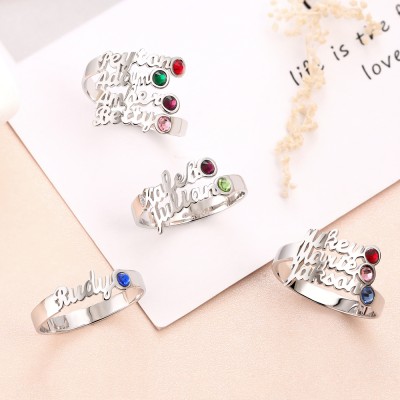 S925 Sterling Silver Personalized Name Ring With Birthstone