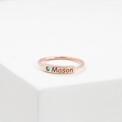 S925 Sterling Silver Stacking Name Ring With Birthstone