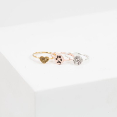 S925 Sterling Silver Custom Paw Print Ring | Personalized Fingerprint |  Pet Lover Gift