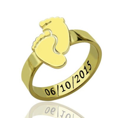 S925 Silver Engraved Baby Feet Ring