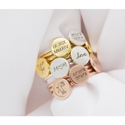 Memorial Handwriting Disc Ring | Actual Handwriting Band Ring | Gifts For Mom