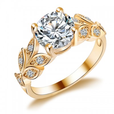 S925 Silver Crystal Flower Engagement Wedding Ring