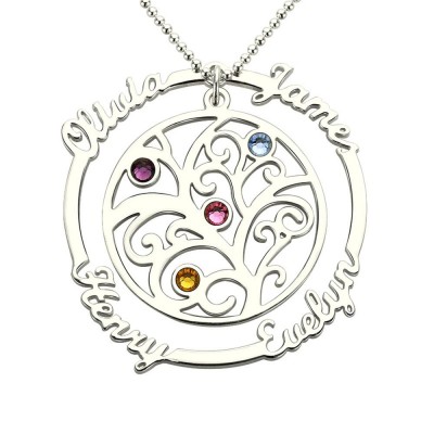 Personalized Tree-Design Family Necklace With 1-4 Names And Birthstones