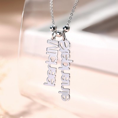 Silver Personalized Vertical Engraving Name Necklace 