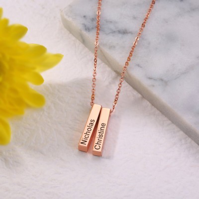 18K Rose Gold Plating Personalized Vertical Short 3D Engraved Bar Name Necklace