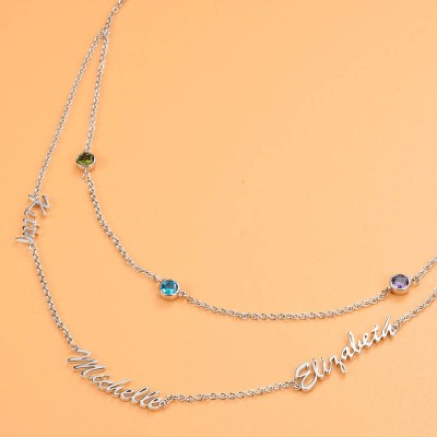 Personalized Birthstones Layered Name Necklace With1-6 Names