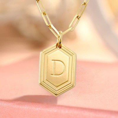 Personalised Engraved Initial Pendant Link Chain Necklace Layering Charms Gift For Her