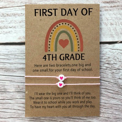 First Day of 4th Grade Back to School Bracelet Mommy and Me Anxiety Separation Wish Gifts For Kid Set of 2