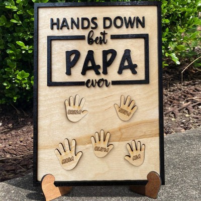 Personalized Best Papa Ever Hands Down Framed Sign With Kids Name For Father's Day Gift Ideas