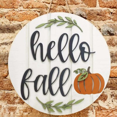 Hello Fall Door Hanger Farmhouse Entry Way Wall Home Decor Welcome Sign