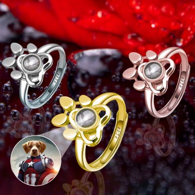 Personalized Photo Projection Memorial Pet Paw Ring