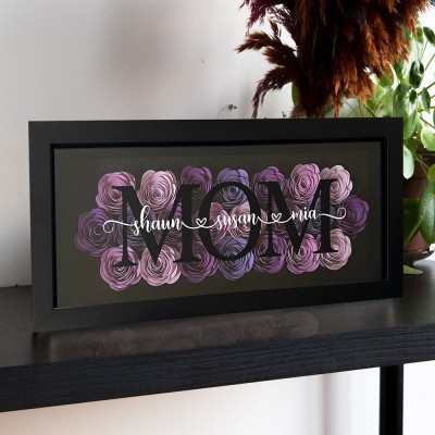 Personalized Mom Flower Shadow Box With Kids Name For Grandma Mother's Day Gift Ideas