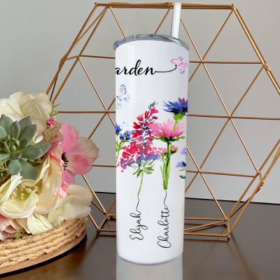 Personalized Grandma's Garden Tumbler With Grandkids Name and Birth Month Flower For Mother's Day