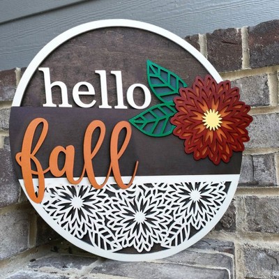 Hello Fall Door Hanger Farmhouse Entry Way Wall Home Decor