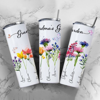 Personalized Grandma's Garden Tumbler With Grandkids Name and Birth Month Flower For Mother's Day