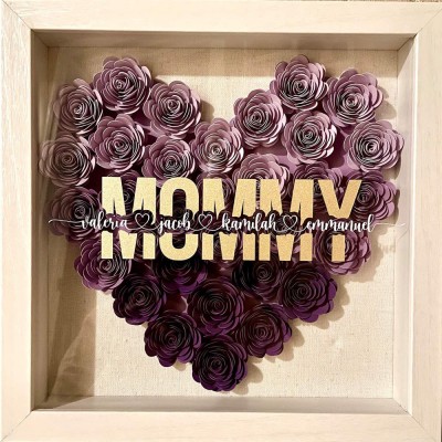 Personalised Mum Flower Shadow Box With Kids Name For Mother's Day