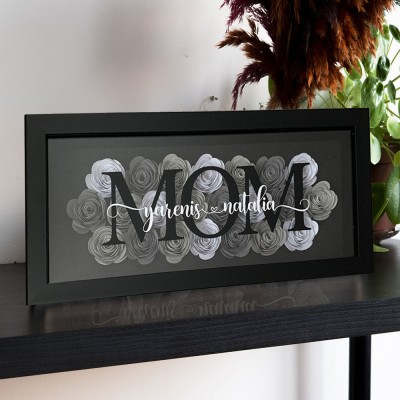 Personalized Mom Flower Shadow Box With Kids Name For Grandma Mother's Day Gift Ideas